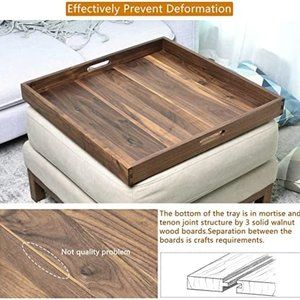 Extra Large 24 x 24 inches Ottoman Tray Black Walnut Wood Tray with Handle